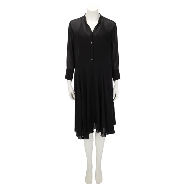Hermès Georgette Button Front Dress FR 38 in Black Silk from Blue Spinach