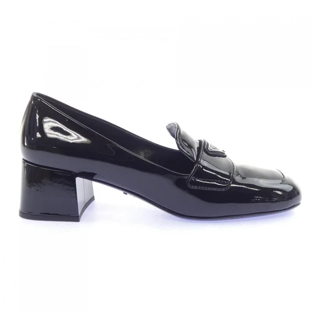 Prada Triangle Logo Chunky Heel Loafers Shoes in Patent leather from The Reluxe