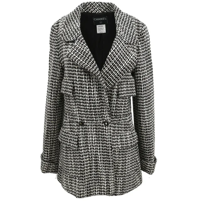 Chanel 2001 Double Breasted Jacket Brown #40 in Brown Nylon from AMORE Vintage Tokyo
