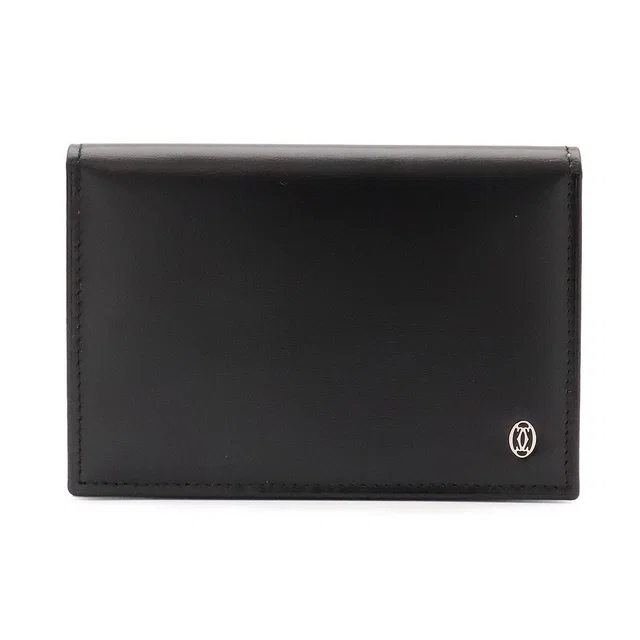 Cartier Pasha Line Card Case Business Calf Leather Black Silver in Black Calfskin from The Reluxe