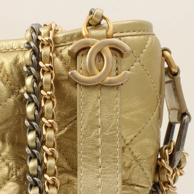 2016-era CHANEL "Gabrielle" Chain Shoulder Bag, Gold in Gold Calfskin from VINTAGE QOO TOKYO, photo 7 of 13