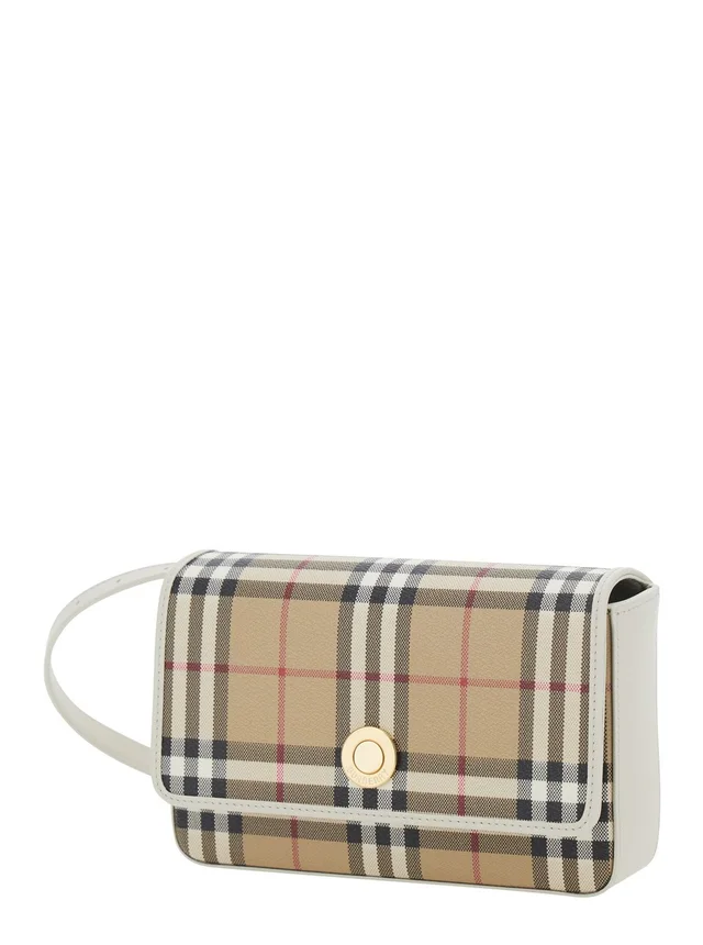 BURBERRY 'Hampshire' Beige Crossbody bag with Adjustable Strap and Check Motif All-Over in Blend Cotton for Women in Beige 55% Polyurethane 25% Polyester 20% Cotton, photo 4 of 10 from Gaudenzi Boutique