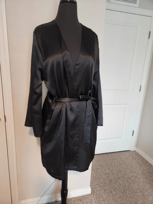 Valentino Garavani Vintage Satin Tie-Waist Robe in black Satin from Poshmark