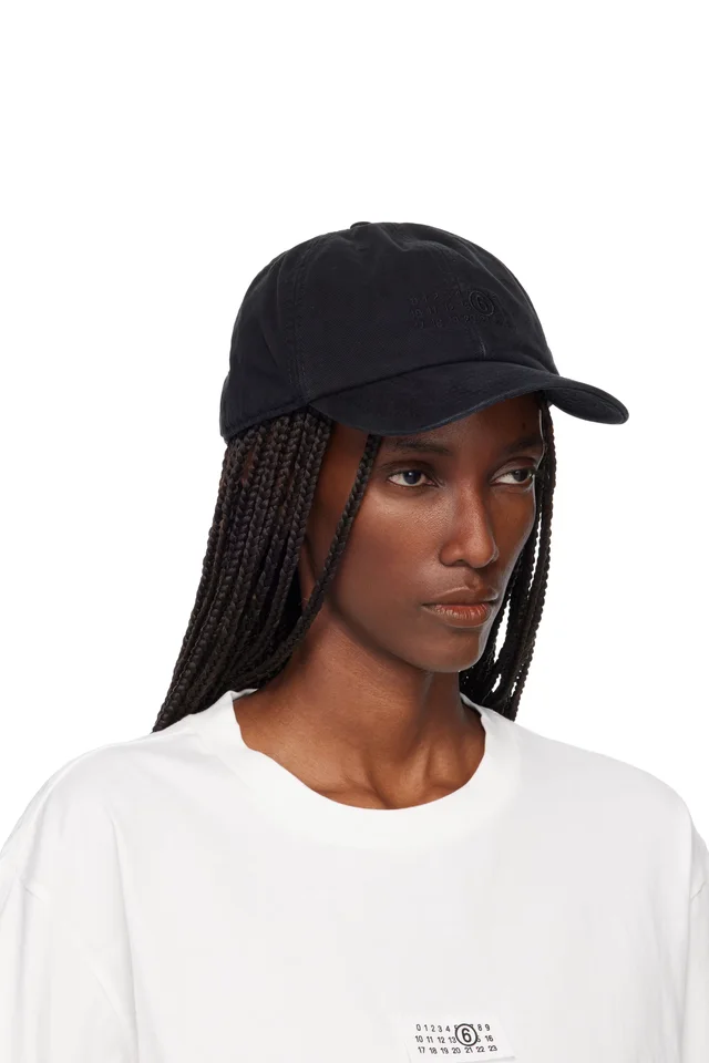 MM6 Maison Margiela Black Embroidered Logo Cap, photo 2 of 3 from SSENSE