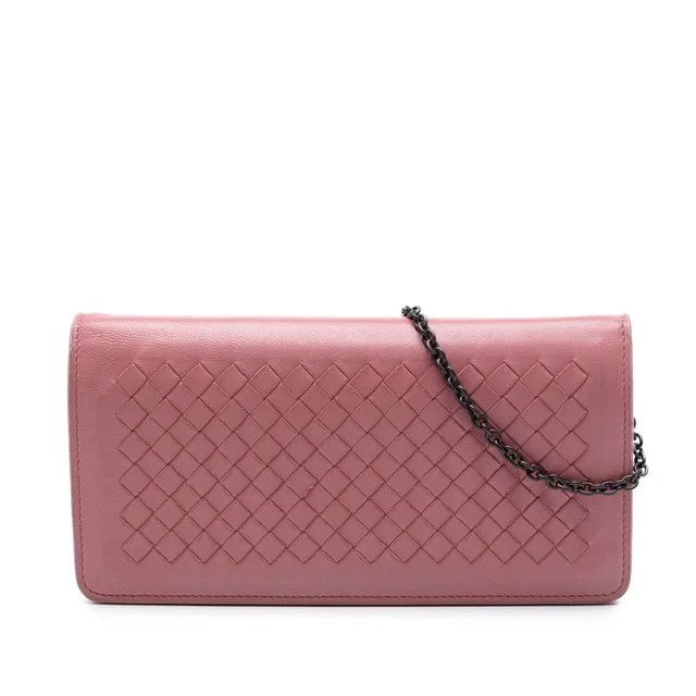 Pink Bottega Veneta Nappa Intrecciato Continental Wallet on Chain Crossbody Bag in Pink Nappa leather from Designer Revival