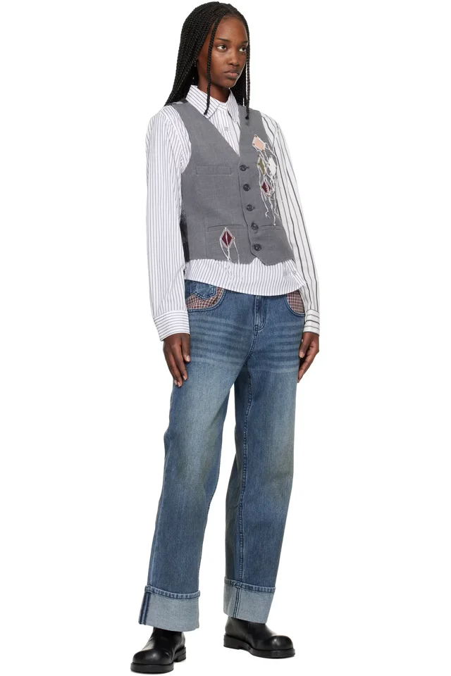 Andersson Bell Gray Back Knit Argyle Patched Vest, photo 4 of 4 from SSENSE