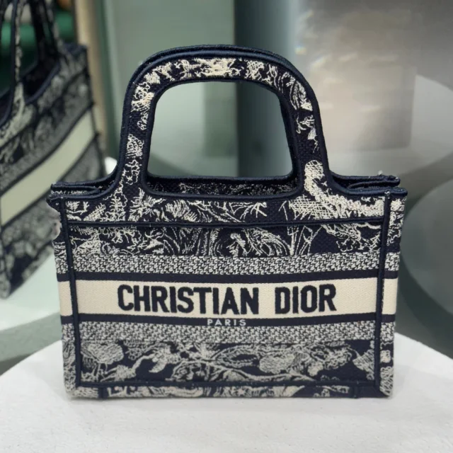 Dior Mini Book Tote in Blue Canvas from Revivre