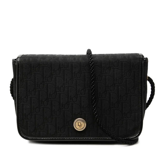 Black Dior Diorissimo Trotter Canvas Flap Crossbody in Black Canvas from Designer Revival