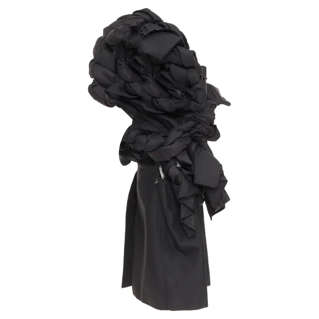 Comme des Garcons black textured 3D multi knots cut out coat in black, photo 4 of 6 from ShopSimon