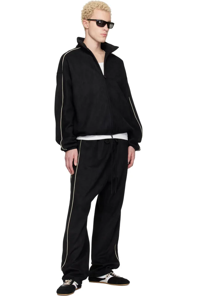 Fear of God ESSENTIALS Black Faux-Suede Fleece Signature Modern Track Jacket, photo 4 of 4 from SSENSE