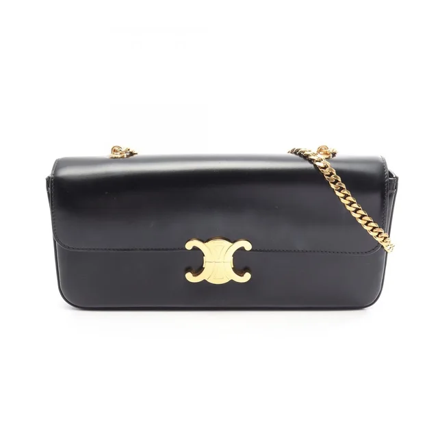 Celine Shoulder Bag Claude Triomphe Large Black Leather Chain in Black Leather from The Reluxe