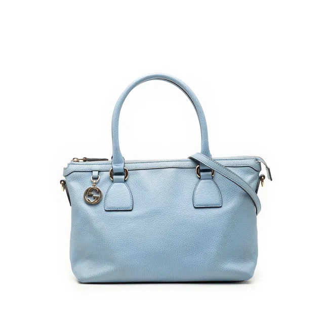 Blue Gucci Dollar Calfskin GG Charm Satchel in Blue Calfskin from Designer Revival