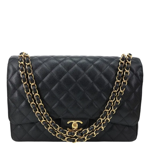 Chanel Classic Double Flap Large Quilted Caviar Leather Shoulder Bag Black in Black Caviar leather from Dallas Designer Handbags