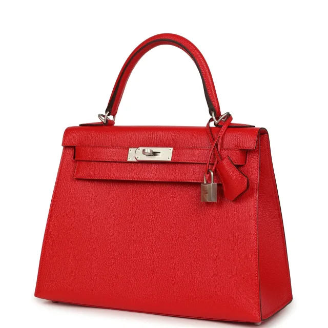 Hermès Special Order (HSS) Kelly Sellier 28 Rouge De Coeur Chevre Mysore Brushed Palladium Hardware in Red Goatskin from Madison Avenue Couture, photo 5 of 9