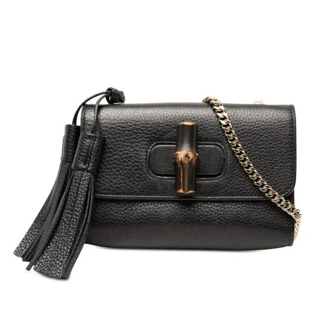 Black Gucci Small Calfskin Miss Bamboo Crossbody in Black Calfskin from Designer Revival