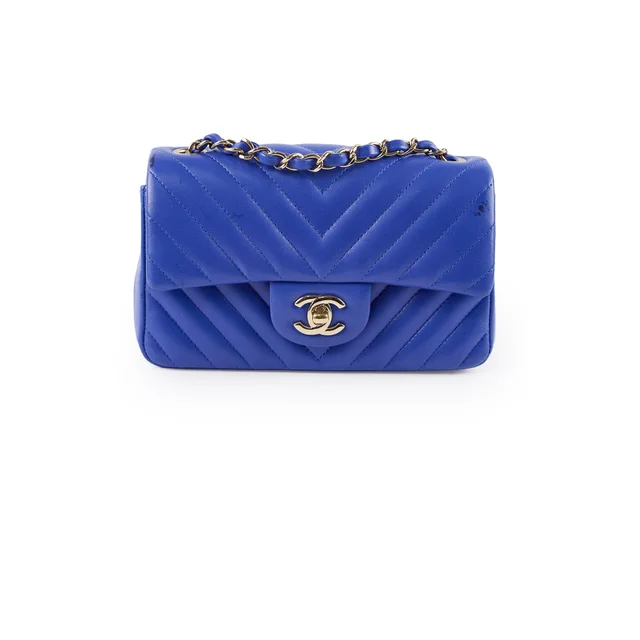 Chanel Mini Rectangular Chevron Blue- Series 24 in Blue Lambskin from The Purse Affair