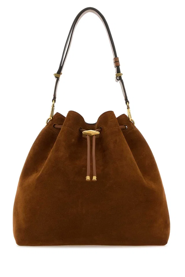 Jimmy Choo Bucket Bag — Brown Calf Brass in Brown Suede from HEWI