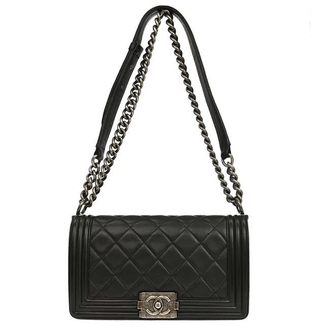 Boy Chanel 2014 Black Lambskin Medium Shoulder Bag in Black Lambskin from AMORE Vintage Tokyo