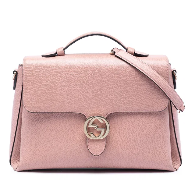 Pink Gucci Medium Dollar Calfskin Interlocking G Satchel in Pink Calfskin from Designer Revival
