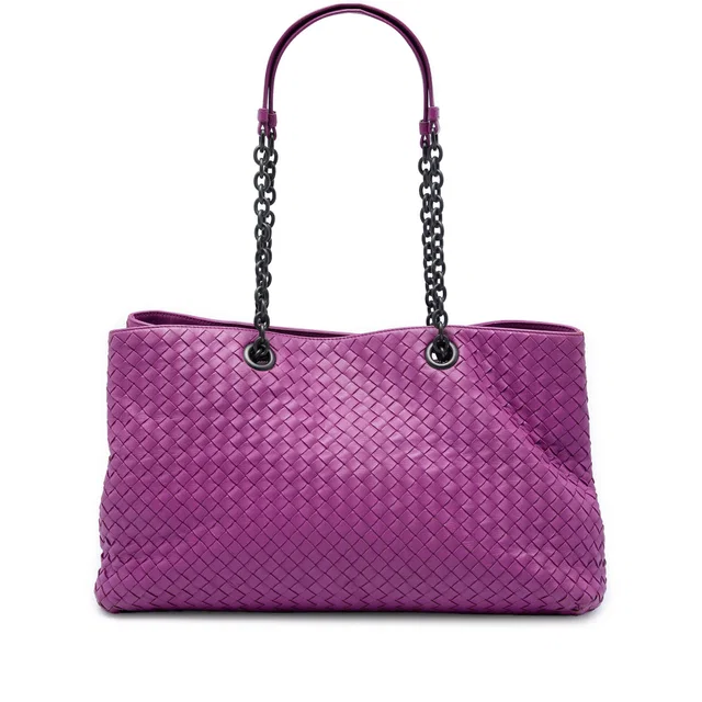 Purple Bottega Veneta Large Nappa Intrecciato Double Chain Tote in Purple Nappa leather from Designer Revival