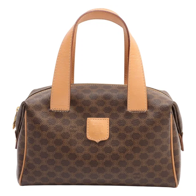 Celine Macadam Pattern Logo Embossed Handbag Brown in Brown from VINTAGE QOO TOKYO