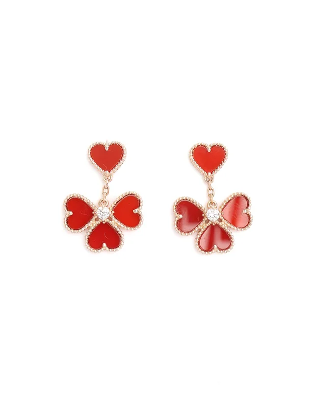 Van Cleef & Arpels Sweet Hearts Earrings, 18ct Rose Gold, Carnelian, Diamond in Pink from A Retro Tale