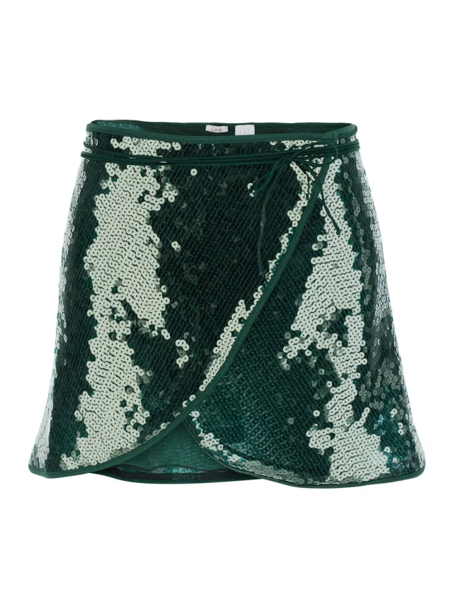 Oséree 'Marylin' Green Skirt with knot at the waist and all-over strass in Tech Fabric Woman in Green from Gaudenzi Boutique, photo 1 of 1