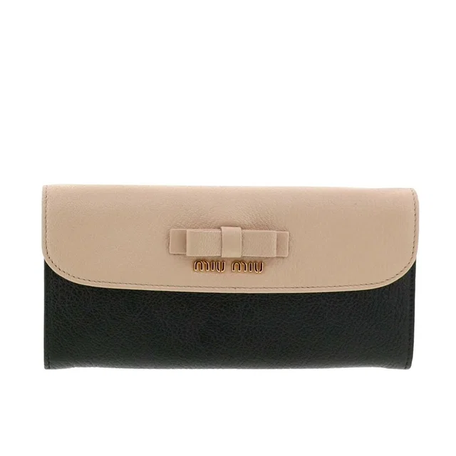 Miu Miu Bicolor Ribbon Bi Fold Long Wallet Black Beige in black from Poshmark