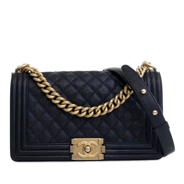 Blue Chanel Old Medium Quilted Caviar Boy Flap Crossbody Bag in Blue Caviar leather from Designer Revival