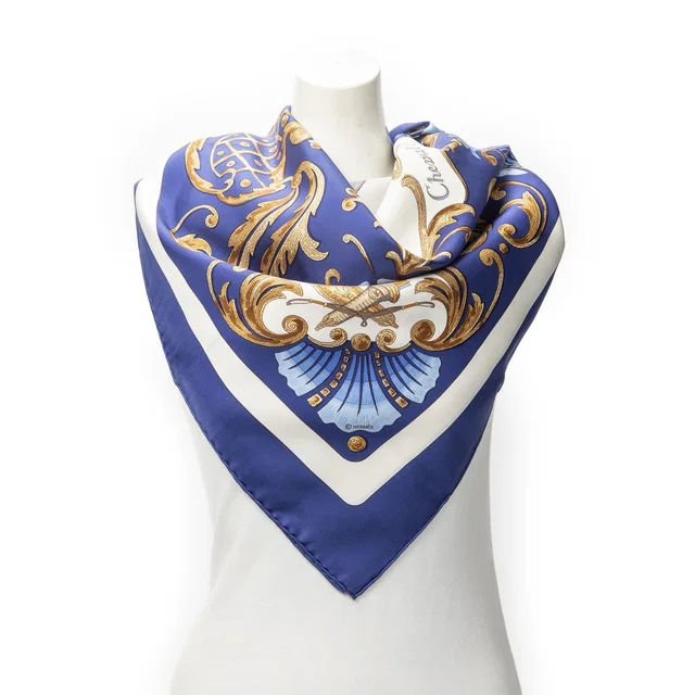 Hermès Scarf Navy Brown Twillsilk in Brown Silk from The Reluxe