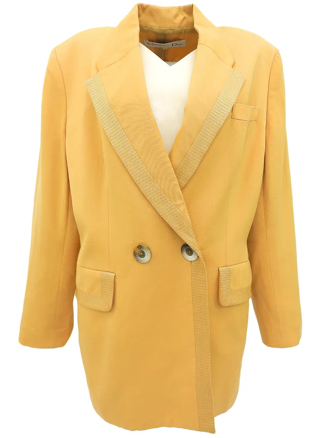 Dior Wool Design Stitch Jacket #L Mustard Yellow in Yellow Wool from VINTAGE QOO TOKYO