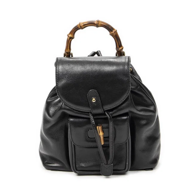 Gucci Mini Bamboo Backpack Black Calfskin Leather in Black Calfskin from The Reluxe