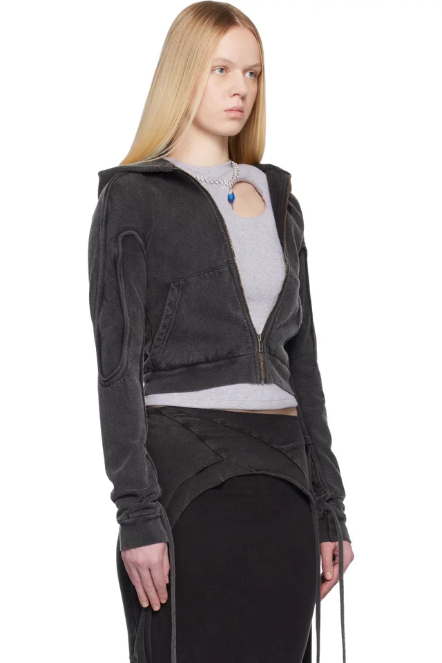 Ottolinger Black Fitted Zip Hoodie, photo 2 of 4 from SSENSE