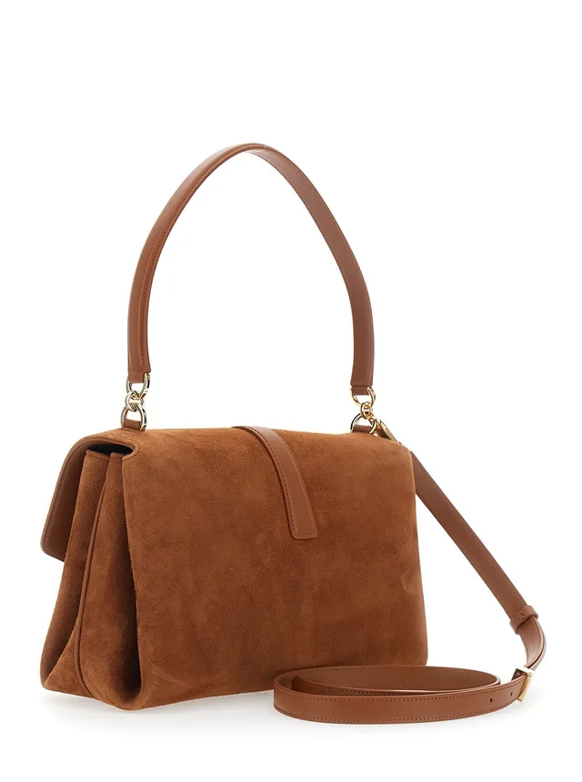 FERRAGAMO Brown Crossbody bag with Adjustable and Removable Strap and Closure with Gancini Plaque in Suede for Women in Brown 92% Goat 8% Calf, photo 6 of 12 from Gaudenzi Boutique