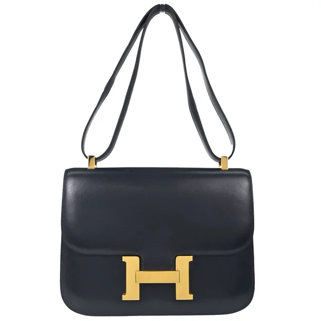 Hermès Blue Indigo Box Calf Constance 23 Shoulder Bag in Blue Box leather from AMORE Vintage Tokyo
