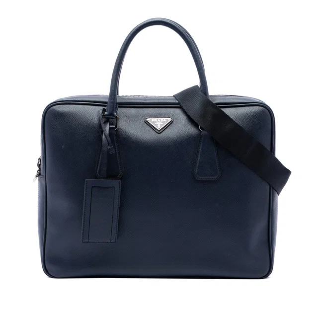 Blue Prada Saffiano Business Bag in Blue Saffiano leather from Designer Revival
