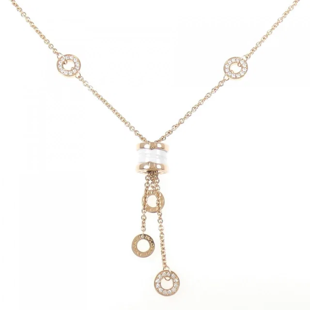 Bvlgari B.zero1 750 Pink Gold Ceramic Diamond Necklace in Pink Ceramic from LuxUness