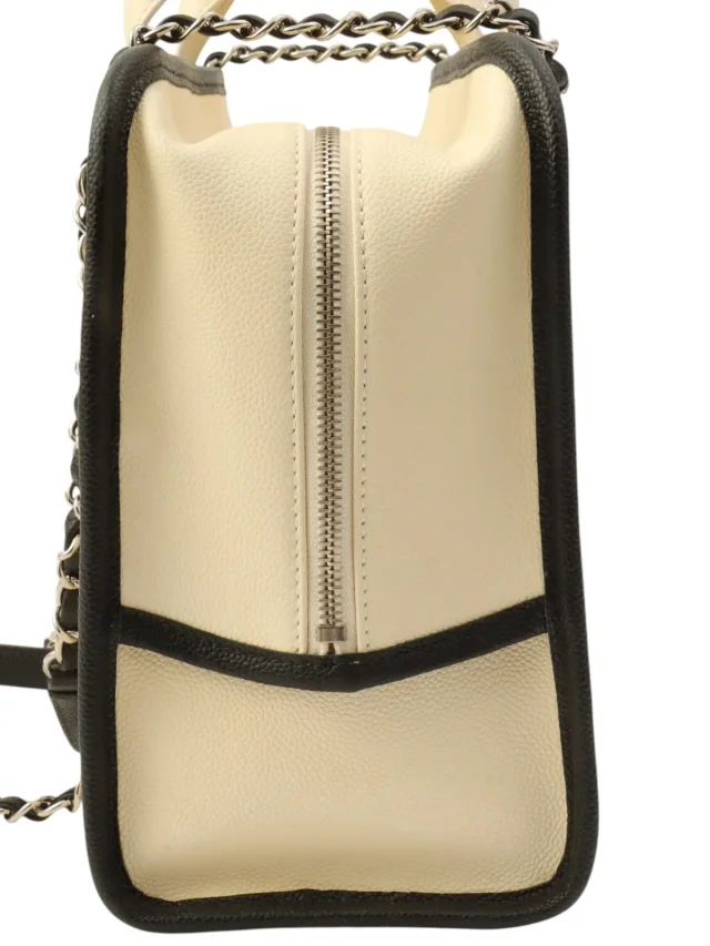 Chanel Around 2014 Made Caviar Skin Deauville Bowling 2-way Bag Ivory in White Caviar leather from VINTAGE QOO TOKYO, photo 3 of 12
