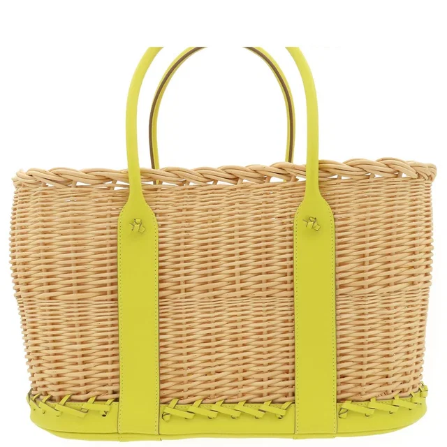 Hermès Garden Picnic Natural Lime Swift Rattan Tote Bag in Beige Swift leather from The Reluxe