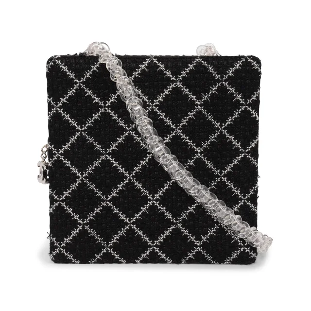 Chanel Diamond Tweed Resin Chain Shoulder Bag in Black & White Tweed from Blue Spinach