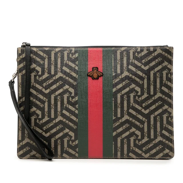 Beige Gucci GG Supreme Caleido Web Bee Clutch in Beige Coated canvas from Designer Revival