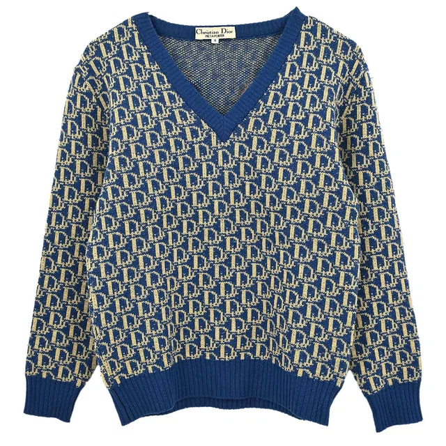 Dior Top Sweater Trotter Blue #M in Blue Wool from AMORE Vintage Tokyo