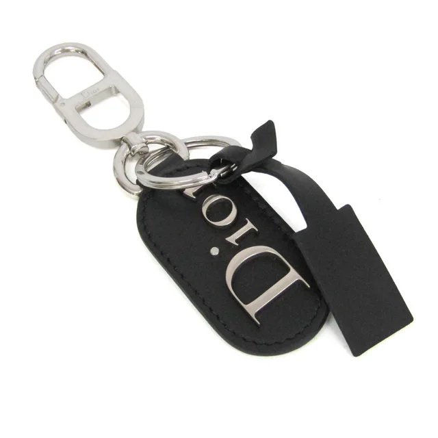 Dior 2ESKH645GUA Keyring (Silver,Black) in Black/Silver Leather, Metal from Elady