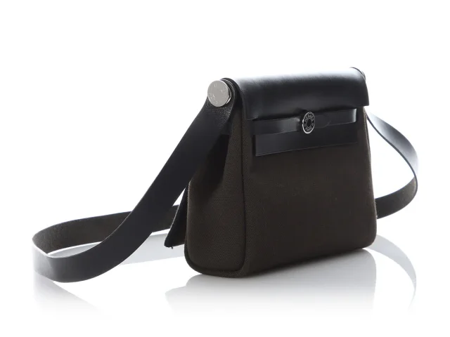 Hermès Mini Dark Bronze Military Toile and Noir Vache Hunter Herbag Zip in Black Canvas from Ann's Fabulous Finds, photo 5 of 10