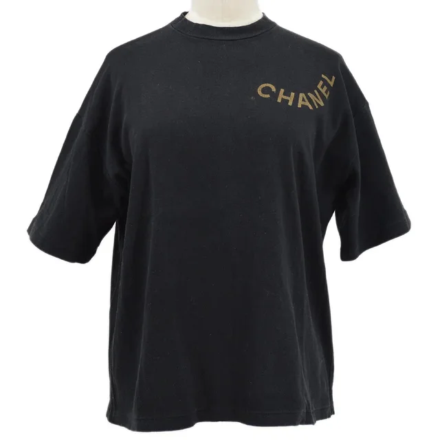 Chanel Black Logo T-Shirt in Black from AMORE Vintage Tokyo