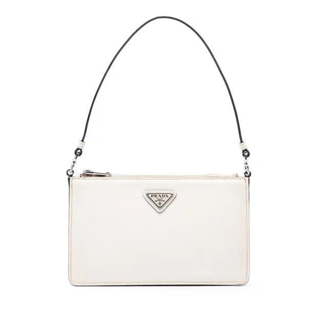 White Prada Saffiano Shoulder Bag in White Saffiano leather from Designer Revival