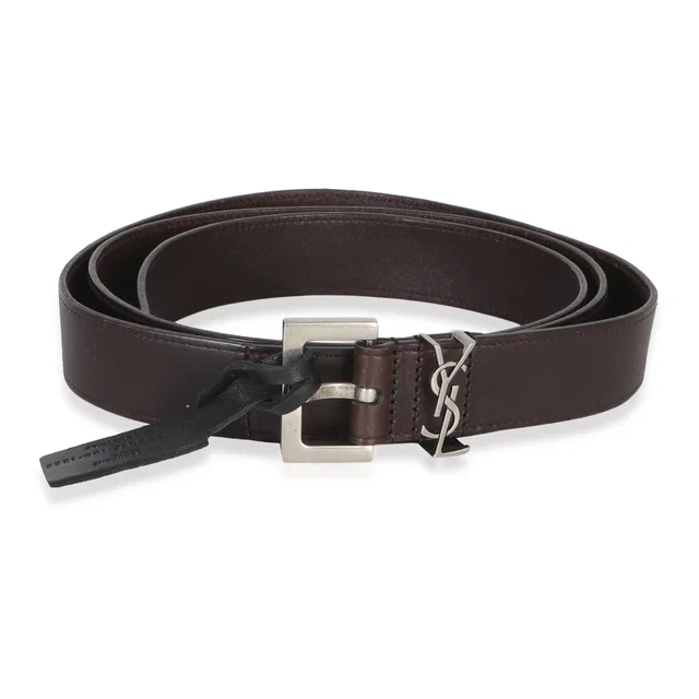 Saint Laurent Mens Brown Lambskin Cassandre Belt 100-40 Leather in Brown Lambskin from HEWI