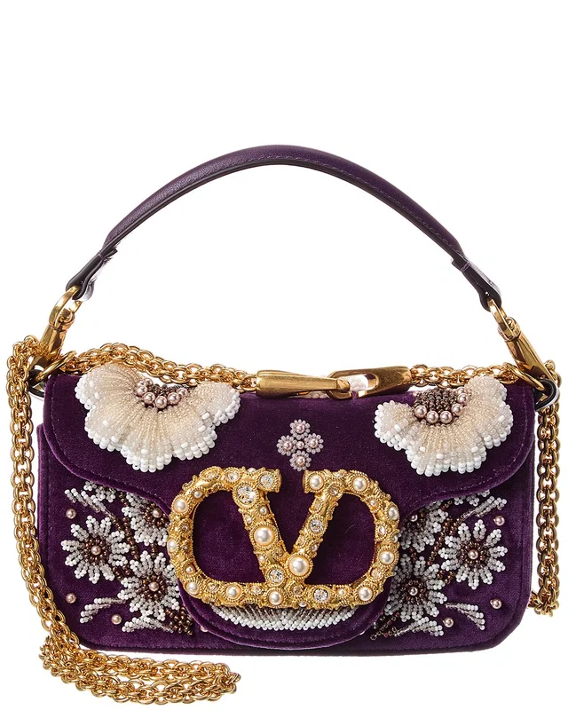 Valentino VLogo Loco Small Velvet & Leather Shoulder Bag, image 1 of 1 from Gilt