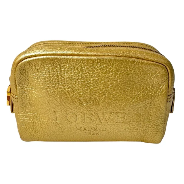 Loewe Pouch Heritage Gold Leather Cosmetic Case in Gold Leather from The Reluxe