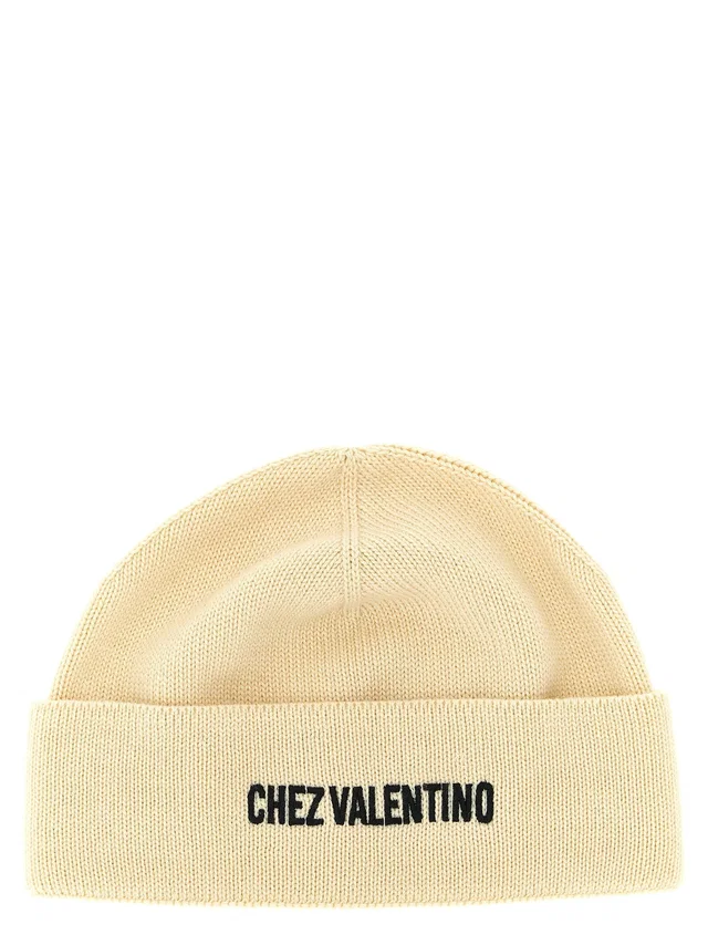 Valentino Garavani Embroidered Virgin Wool Beanie — Cream Beanies in White Wool from HEWI
